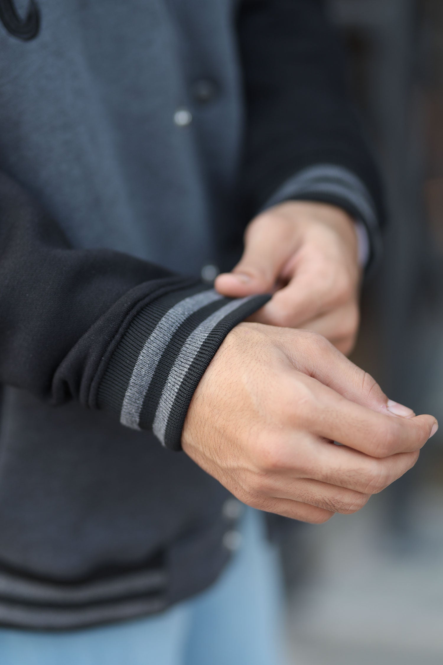 Turbo Button Style Men's Varsity Jacket In Charcoal