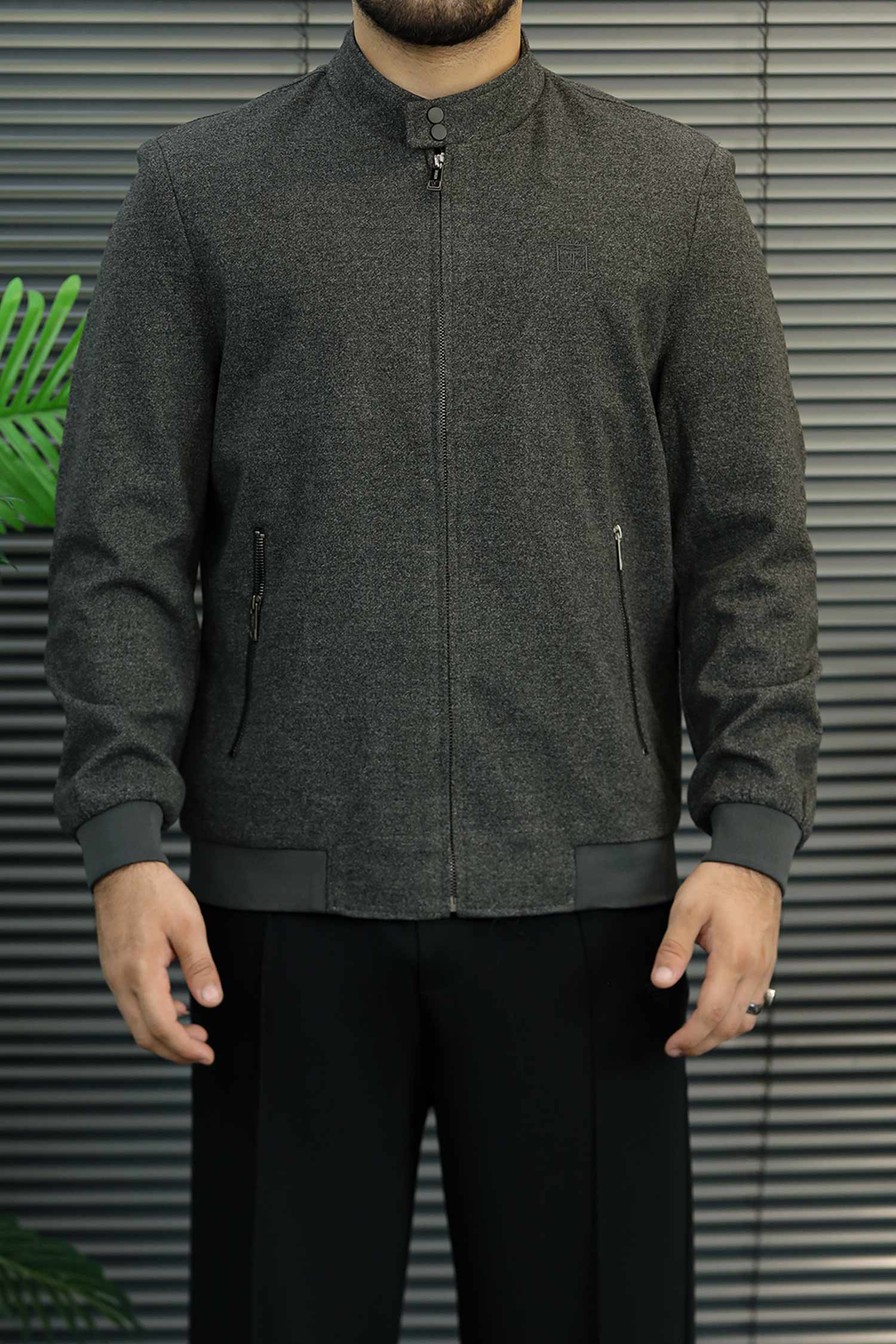 Turbo Mock Neck Style Imp Men's Wool Jacket In Charcoal
