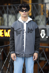 Turbo Button Style Men's Varsity Jacket In Charcoal