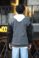 Turbo Button Style Men's Varsity Jacket In Charcoal