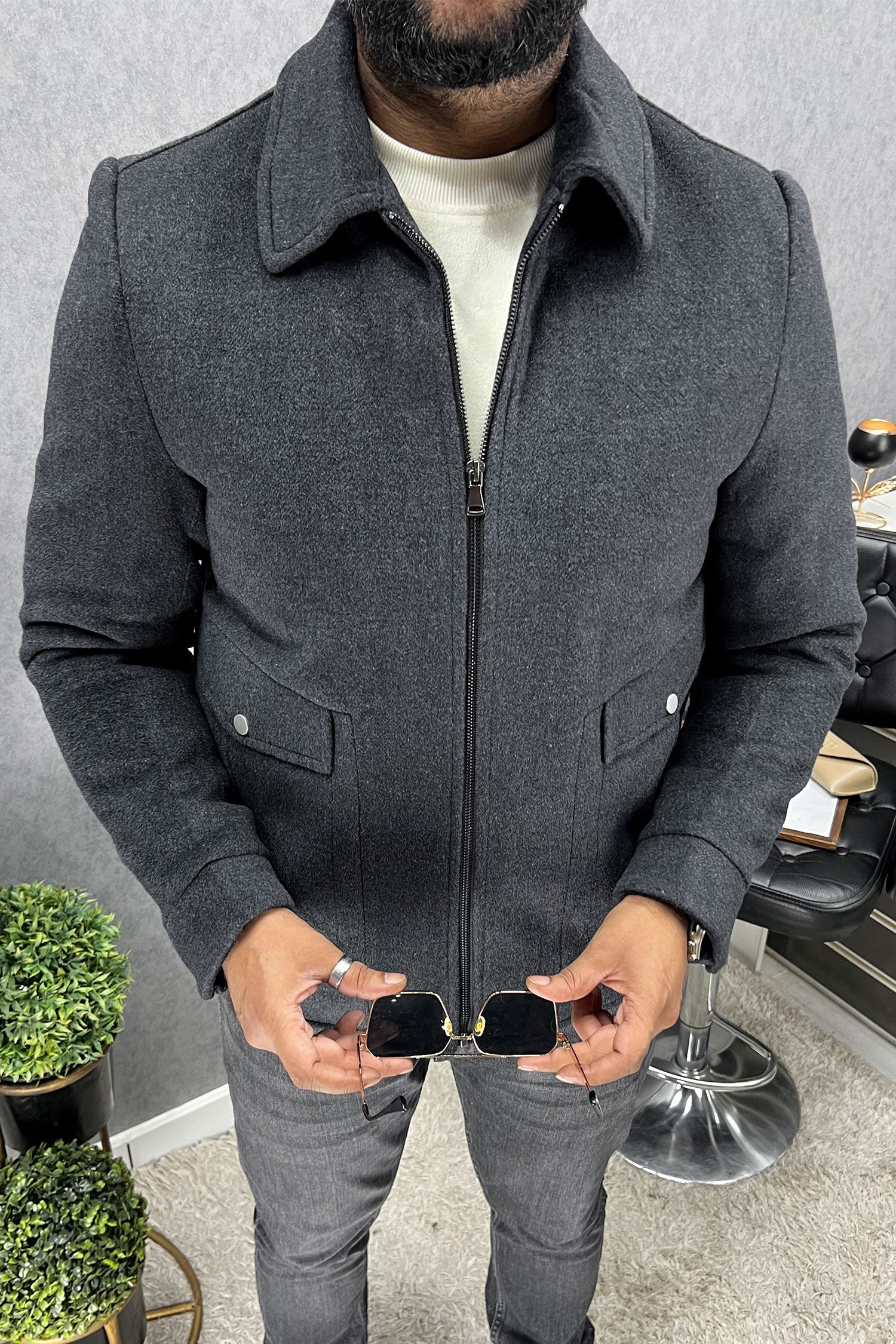 Button Pockets Design Imported Men's Woolen Jacket