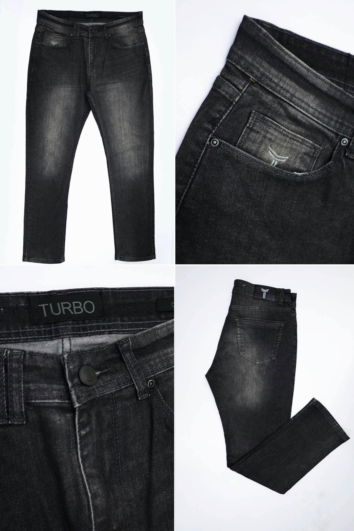 Light Faded Slim Fit Turbo Jeans In Charcoal