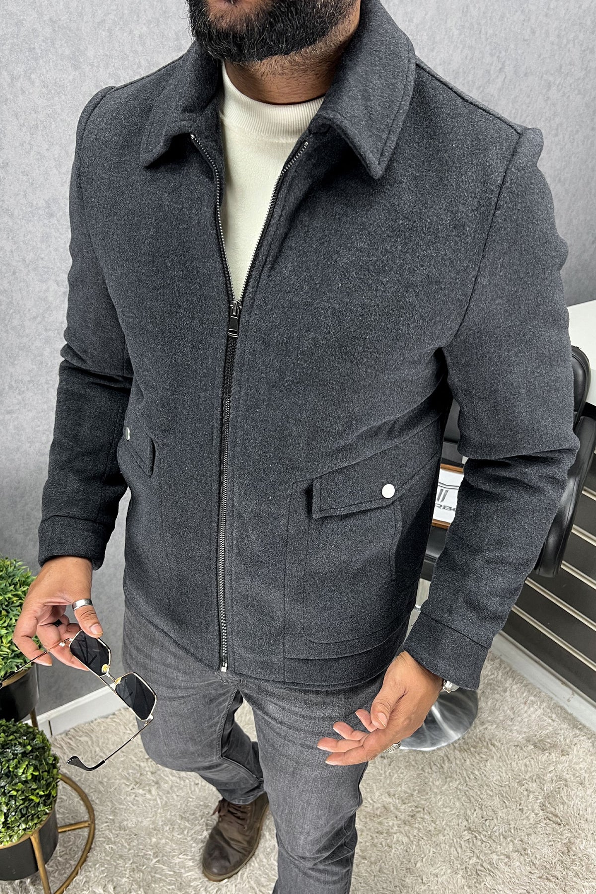 Button Pockets Design Imported Men's Woolen Jacket