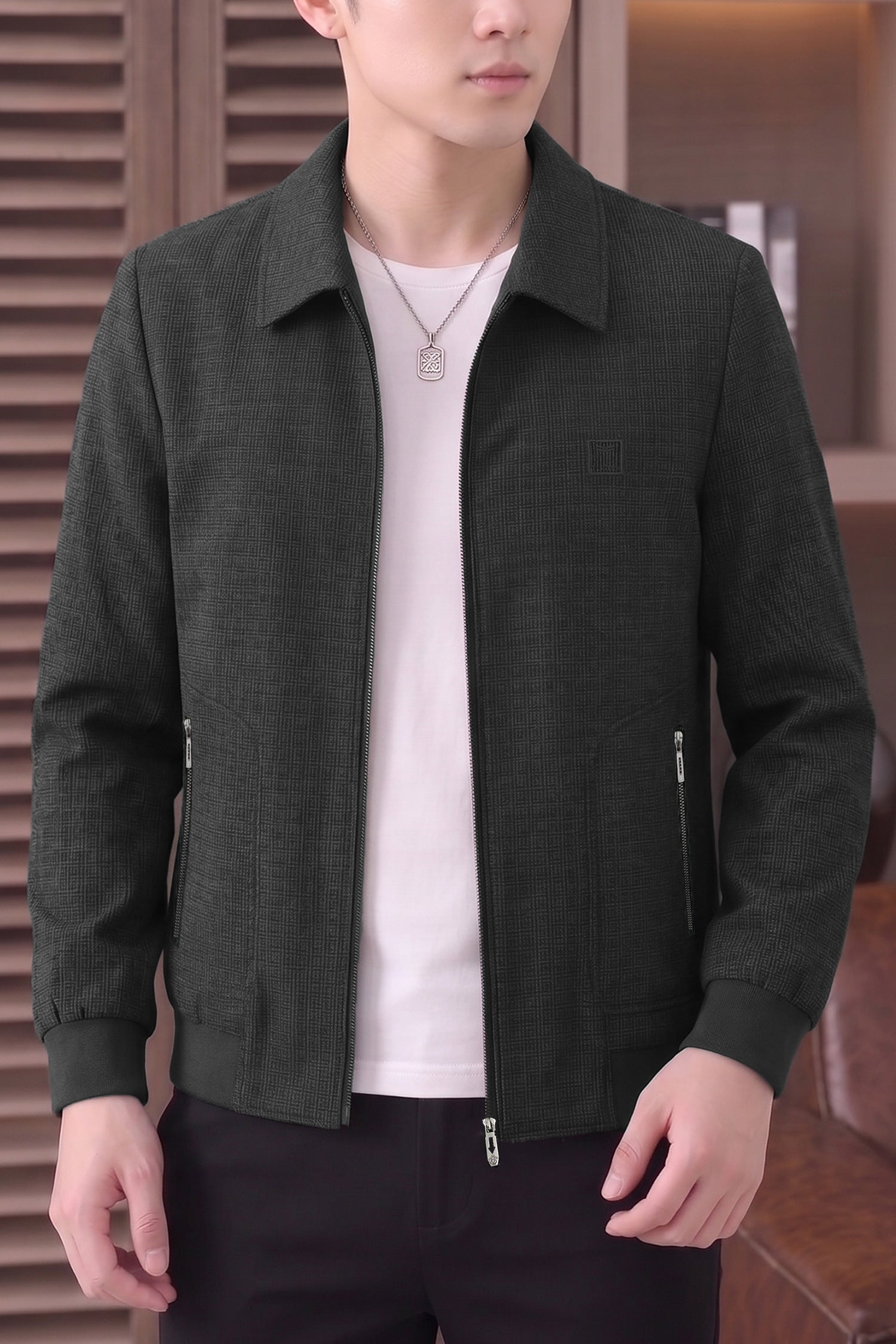 Turbo Fashionable Turn- Collar Imp Men's Wool Jacket In Charcoal