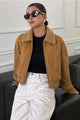 Women Vintage Vibe Single-Way Slider Imported Suede Jacket