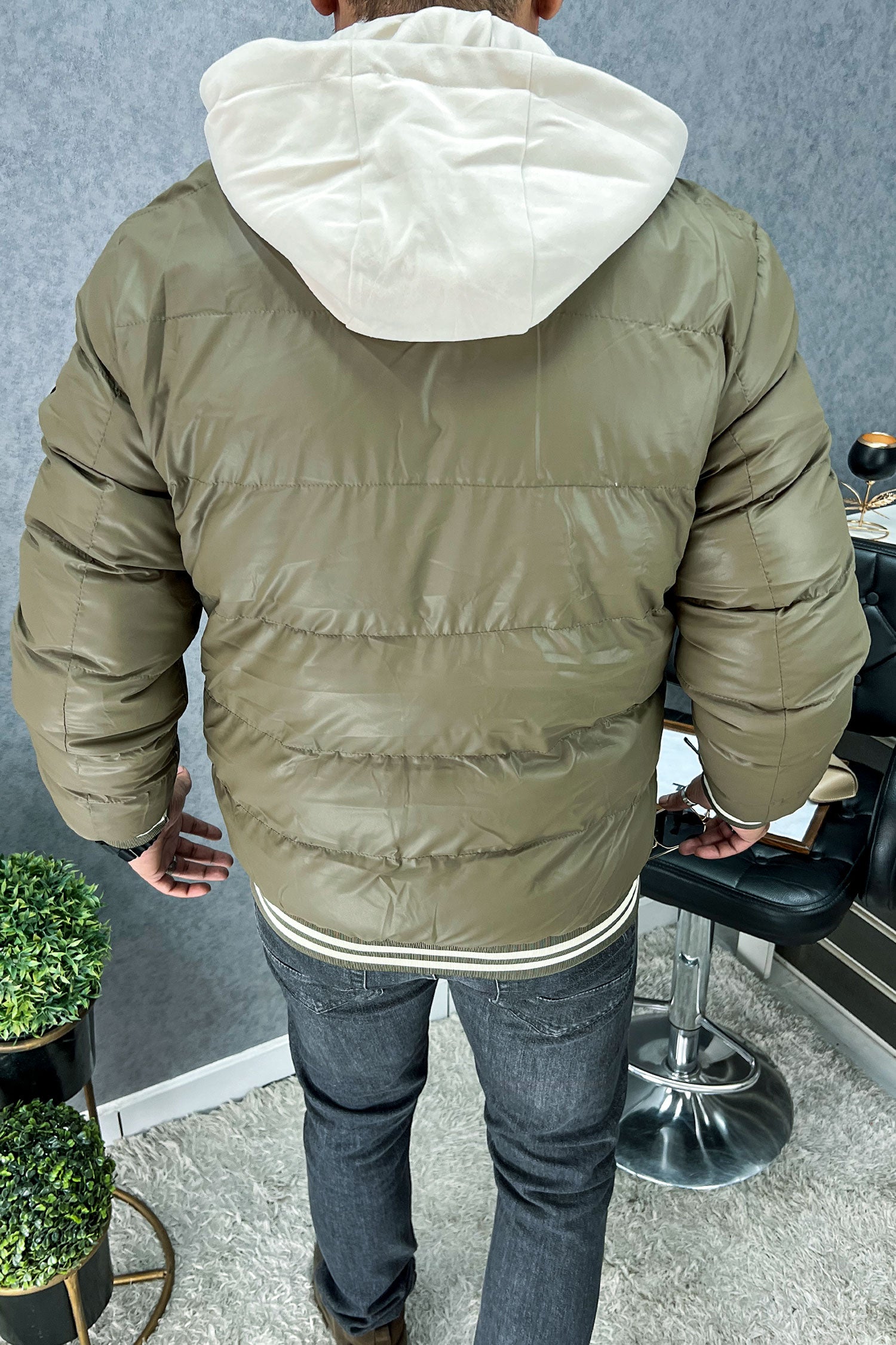 Rib Collar Hooded Padded Imported Puffer Jacket