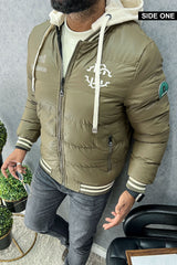 Rib Collar Hooded Padded Imported Puffer Jacket