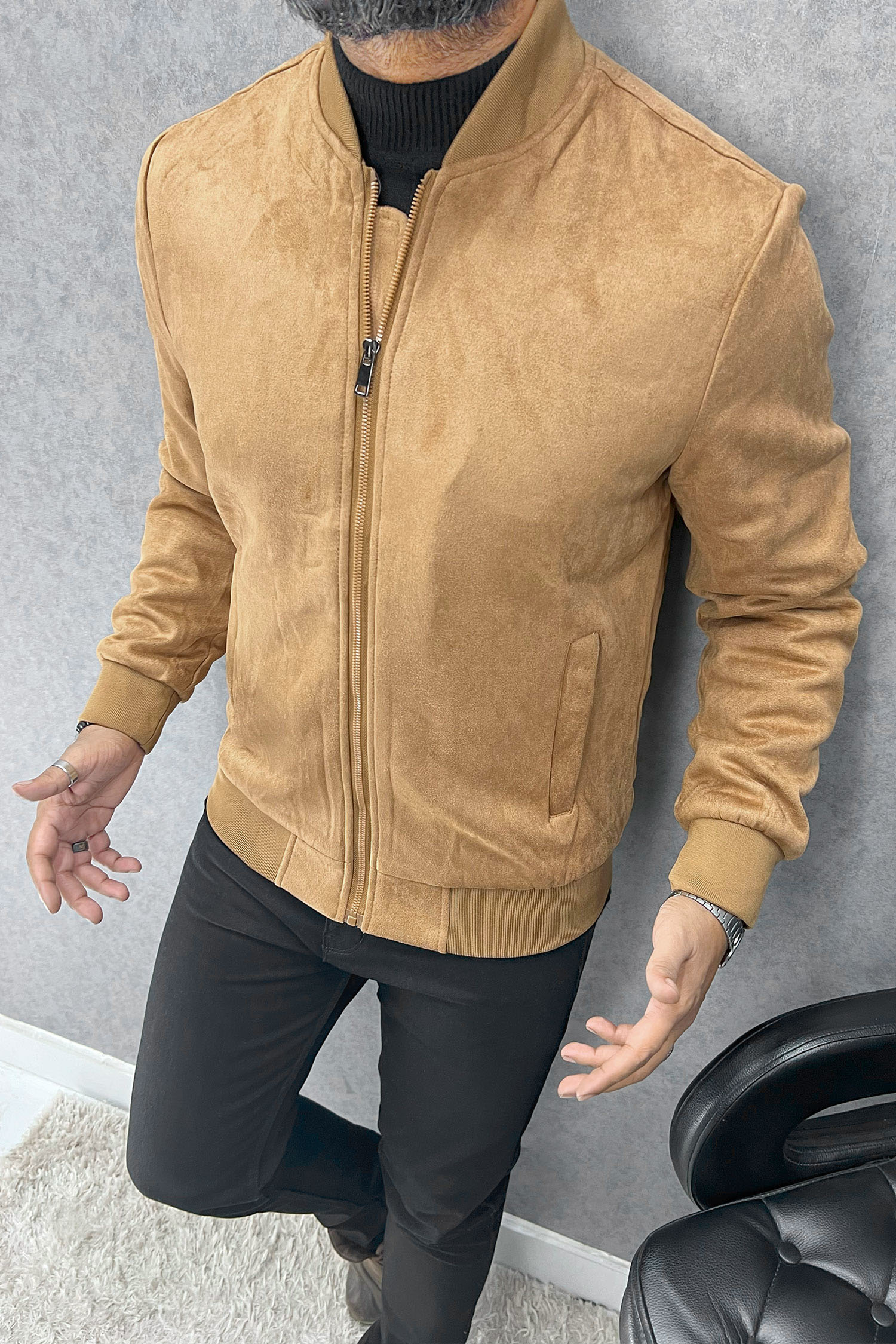 Classic-Effect Premium Zipper Men's Suede Jacket