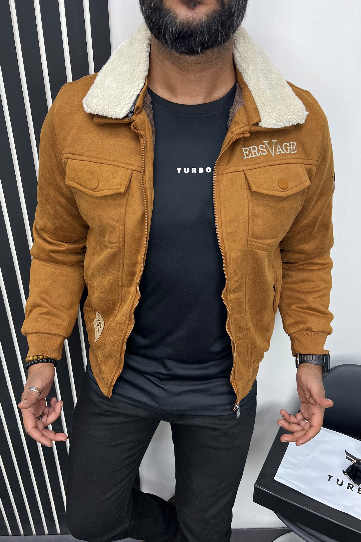 Trend For You Funday Zipper Men's Suede Jacket