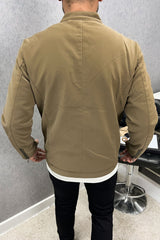 Elegant Plain Men's Imported Suede Leather Jacket In Light Brown