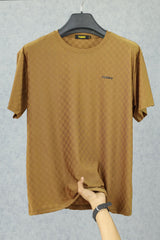 Turbo Checkered Pattern Crew Neck Tee In Camel