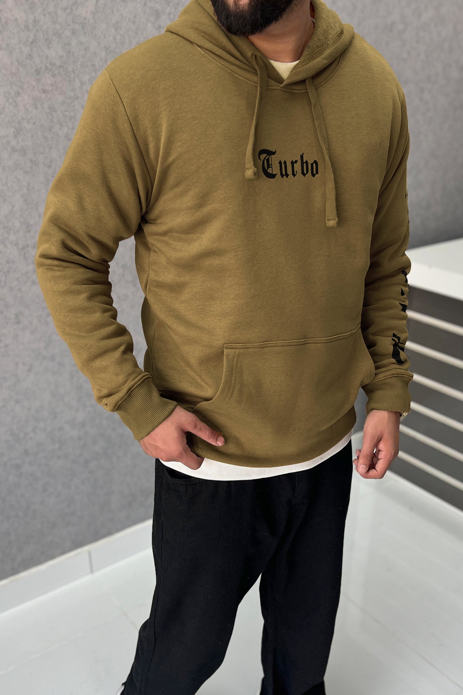 Turbo X Calfrnia Signature Typography Fleece Hoodie In Camel