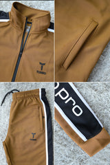 Turbo Signature Typography Men Zipper Tracksuit In Camel