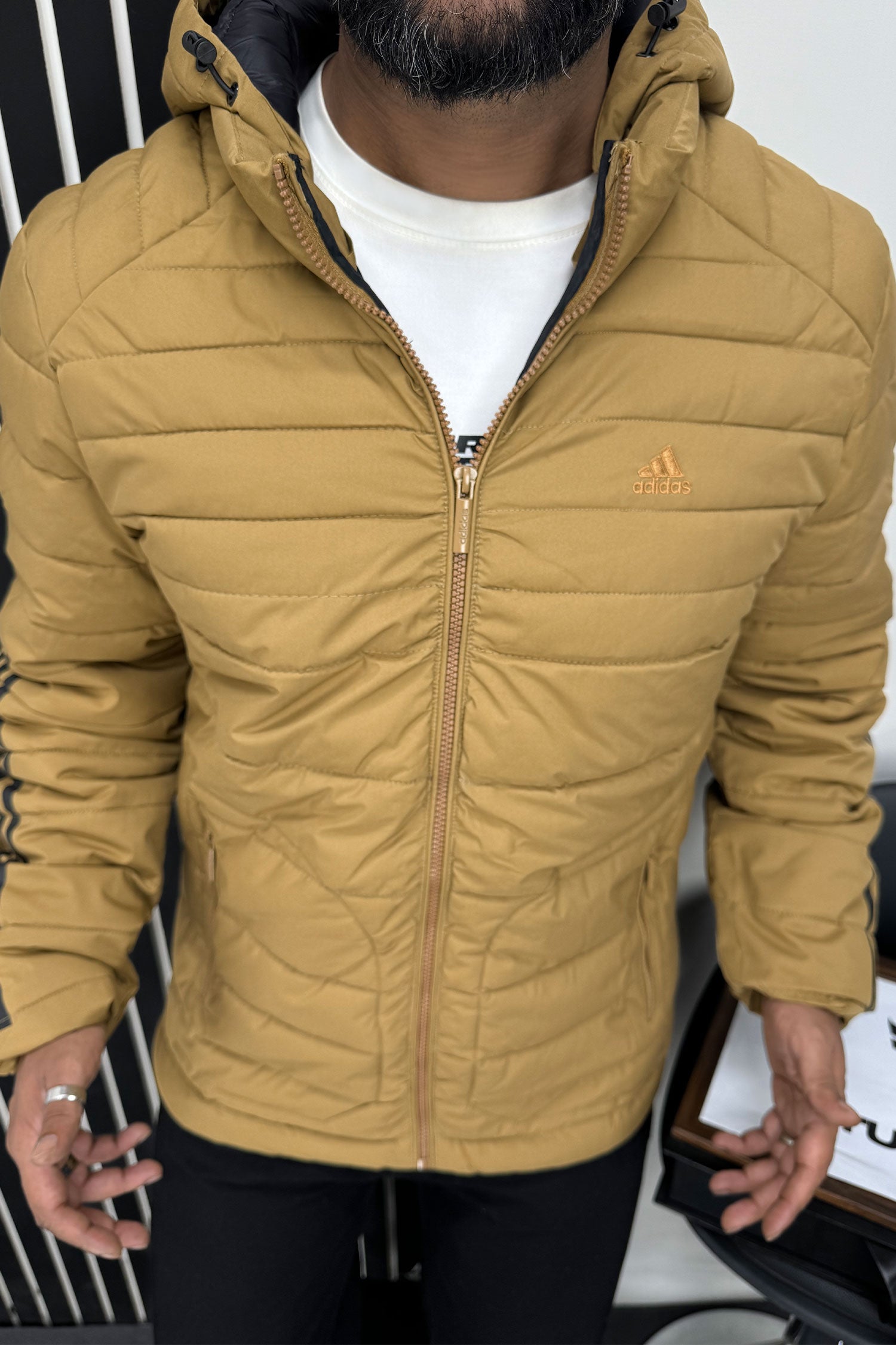 Adds Half Stripe Hooded Padded Imported Puffer Jacket