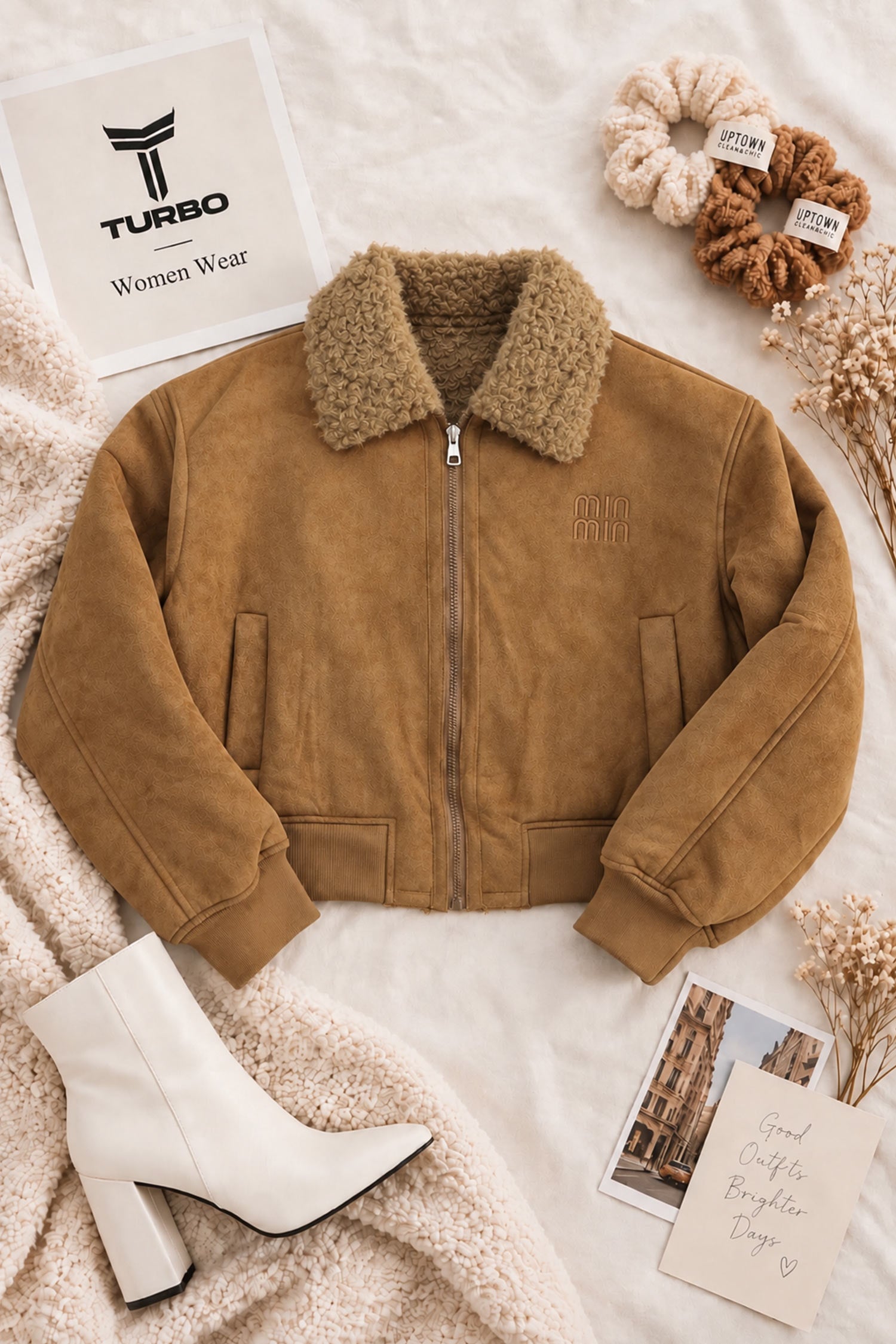 Women Vintage Vibe Single-Way Slider Imported Suede Jacket In Camel