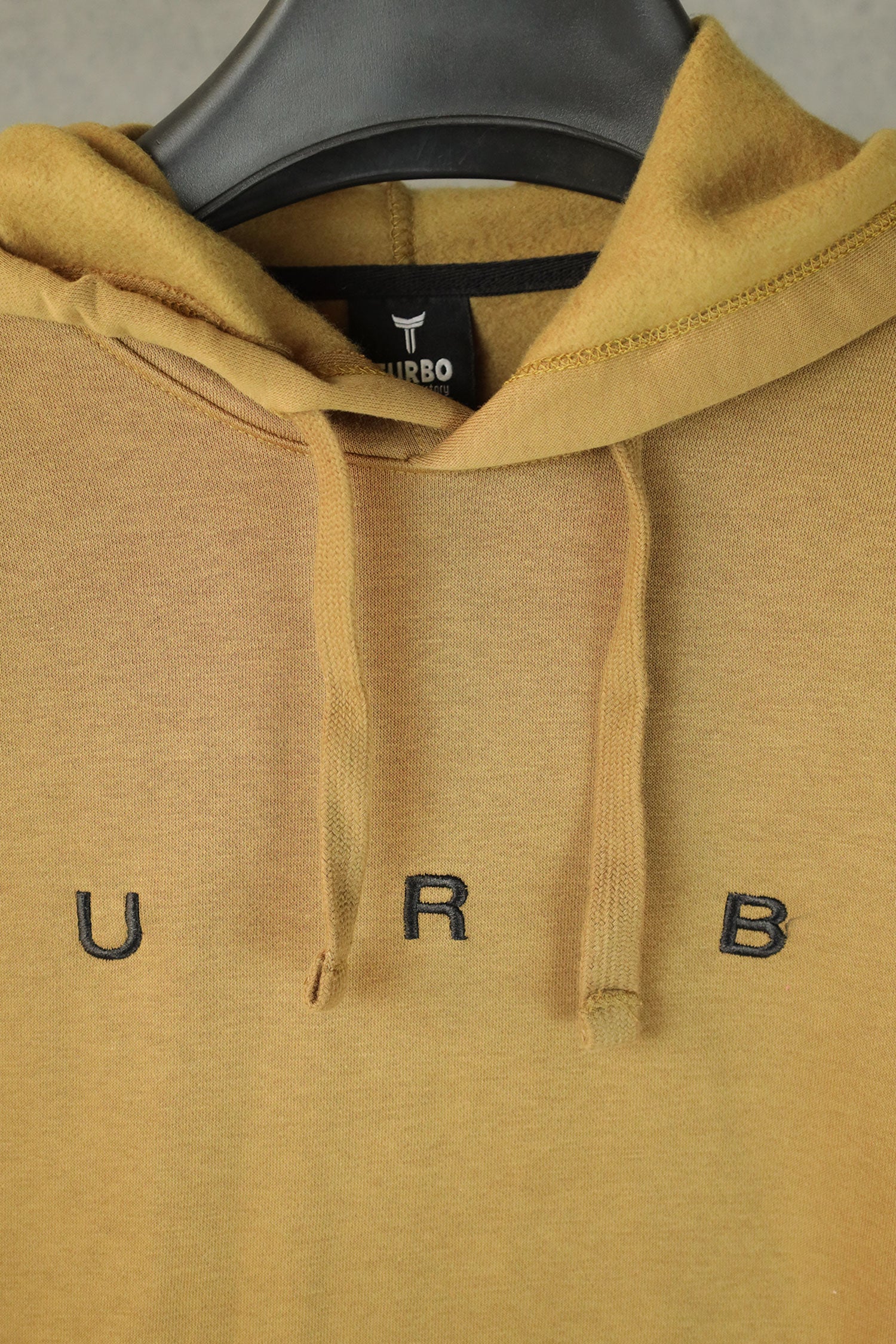 Turbo Embriodered Typography Fleece Hoodie In Camel