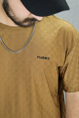 Turbo Checkered Pattern Crew Neck Tee In Camel
