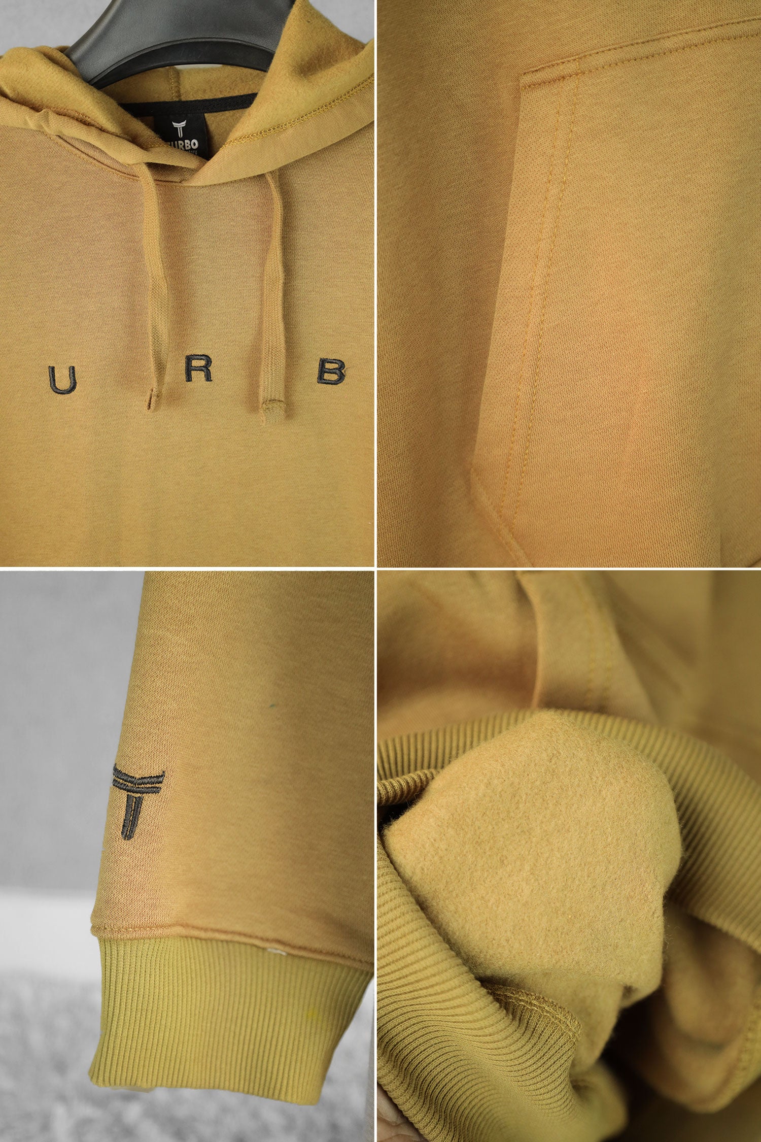 Turbo Embriodered Typography Fleece Hoodie In Camel