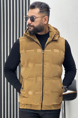 All Over Slogan Quilted Detachable Hood Imported Men's Gilet