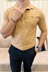 Turbo Puff Clasic Thread Casual Shirt In Camel