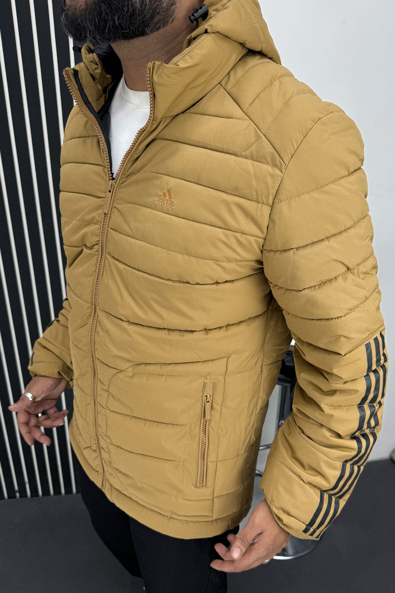 Adds Half Stripe Hooded Padded Imported Puffer Jacket