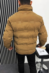 Stay Warm Textile Design Quilted Padded Imported Puffer Jacket In Camel