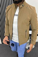 Belted Hook Collar Men's Imported Suede Leather Jacket