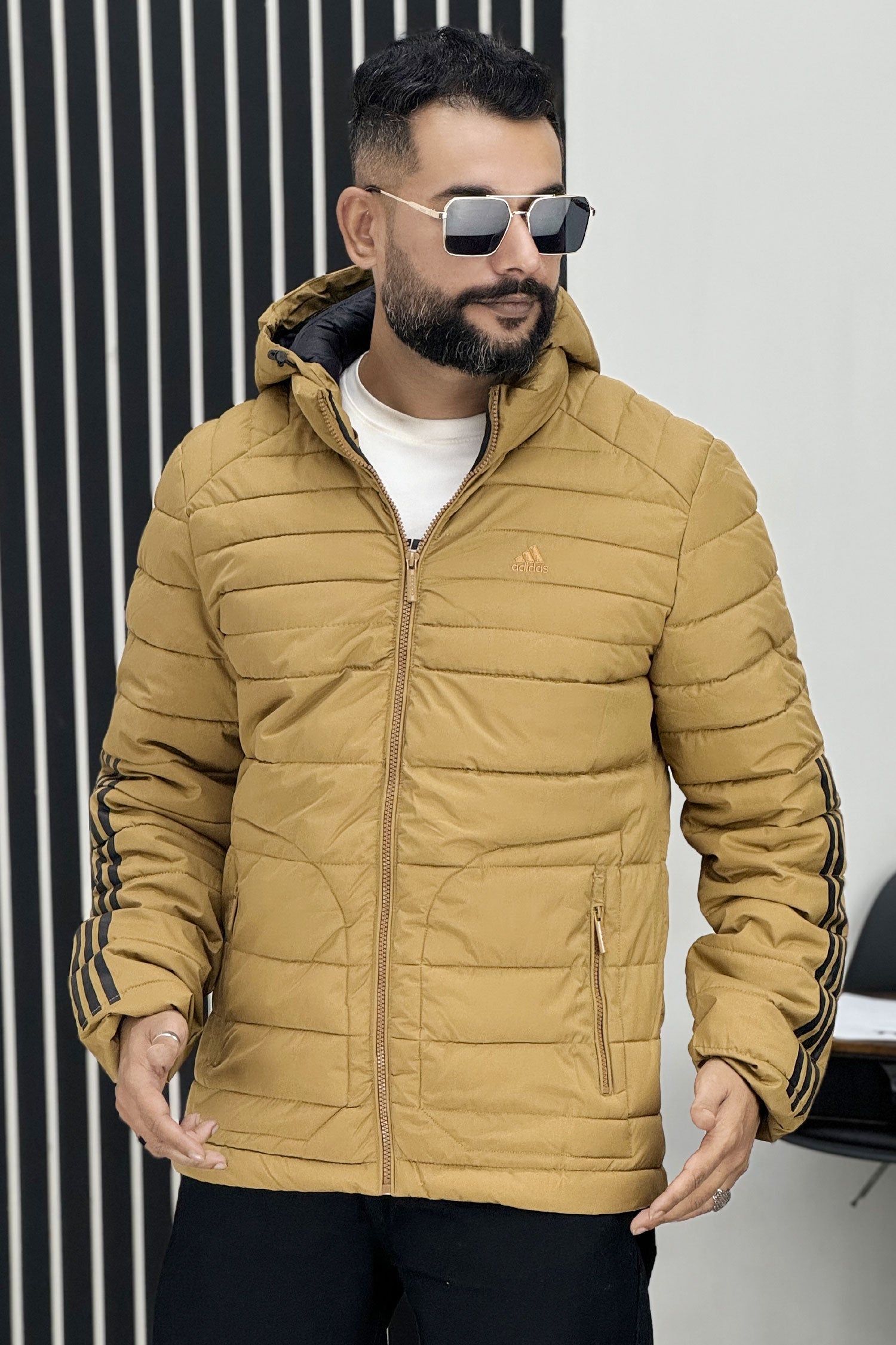 Adds Half Stripe Hooded Padded Imported Puffer Jacket