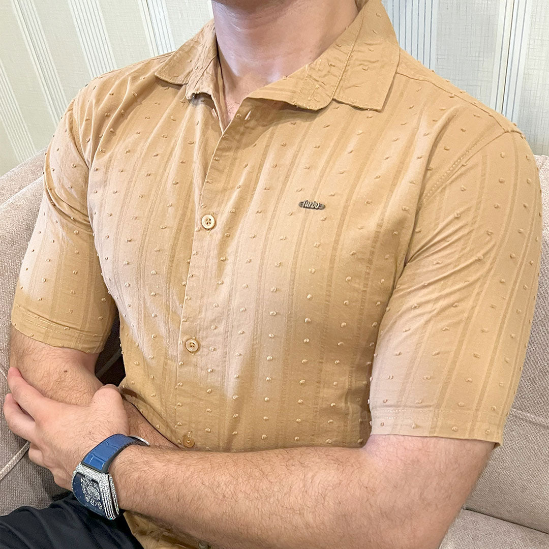 Turbo Puff Clasic Thread Casual Shirt In Camel