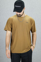 Turbo Checkered Pattern Crew Neck Tee In Camel