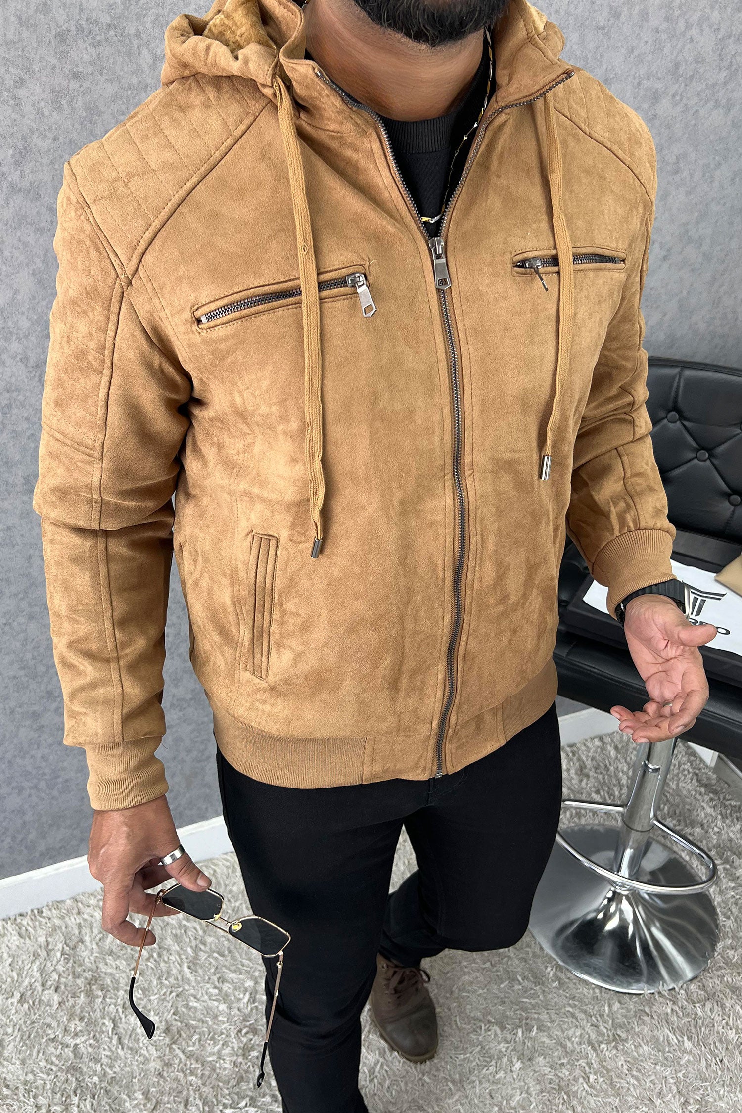 Epic Classic Hooded Zipper Men's Suede Jacket