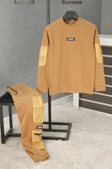 Turbo 6 Pocket Style Men Round Neck Tracksuit In Camel