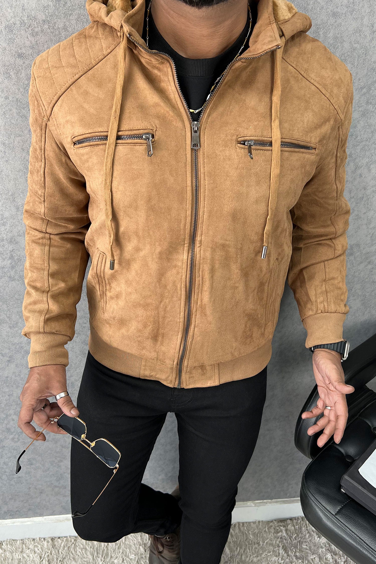 Epic Classic Hooded Zipper Men's Suede Jacket