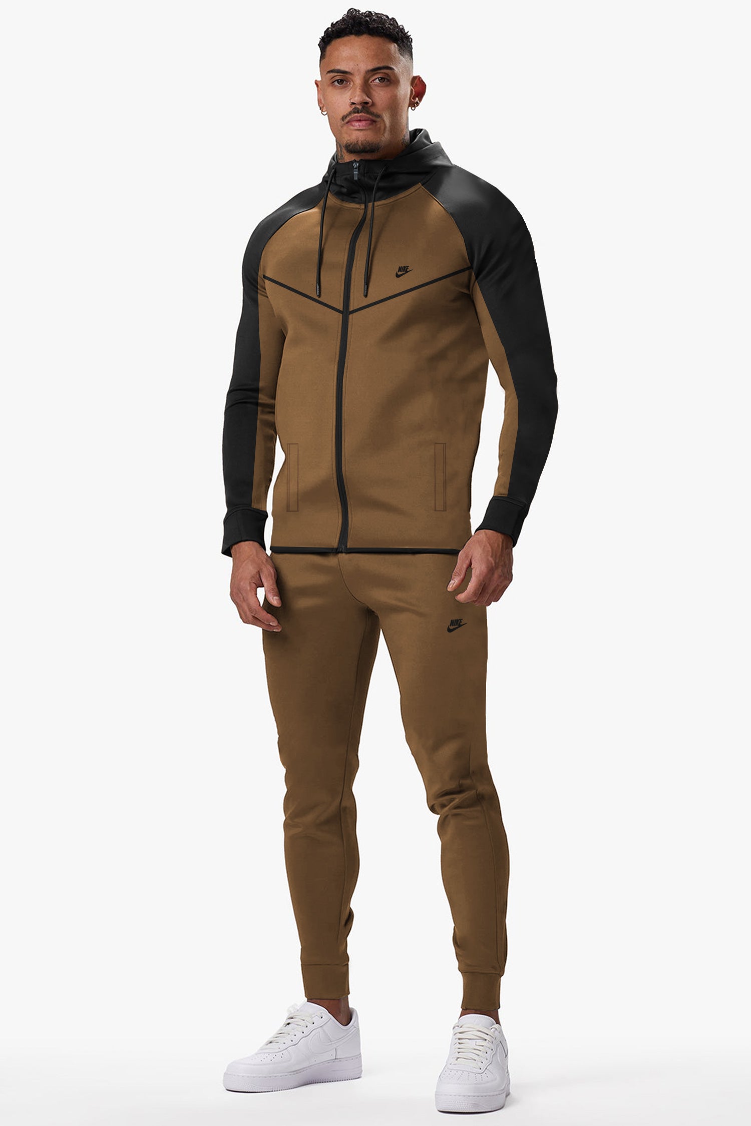 Nke Relaxed Feel Contrast Tone Fine Interlock Men Zipper Tracksuit