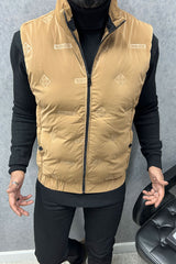 Modern Bubble Quilted Detachable Hood Imported Men's Gilet In Camel