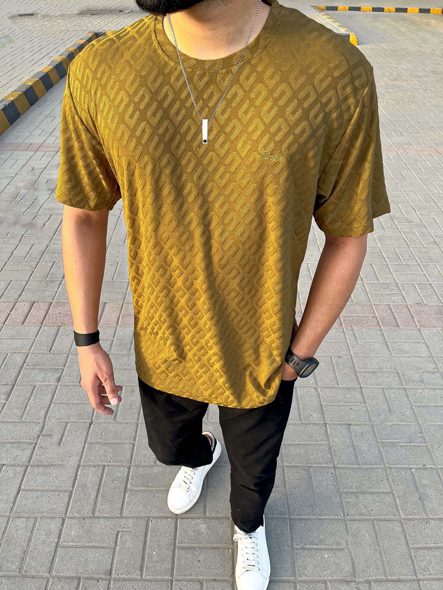 Self Texture Turbo Signature T-Shirt In Camel