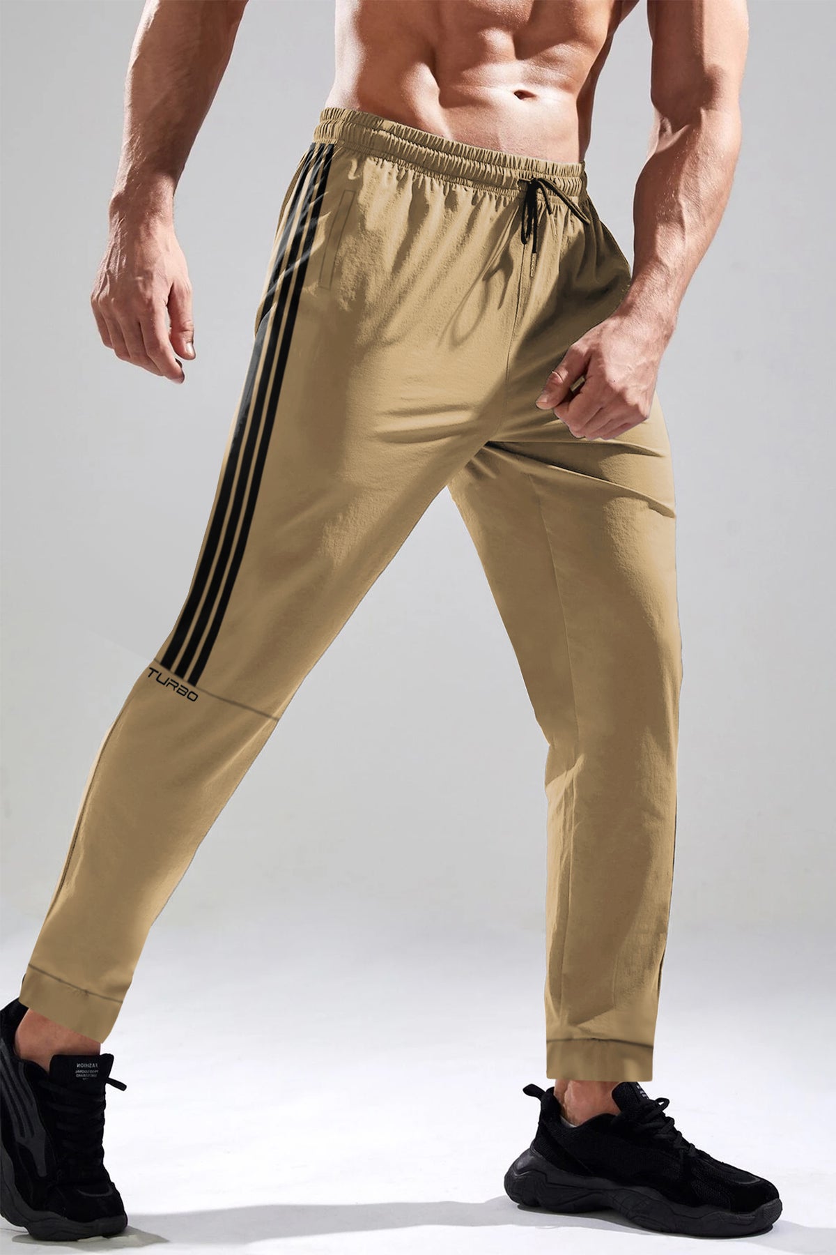 Turbo Straight Side Stripes Dry-FiT Sportswear Trouser in Camel