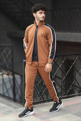 Turbo Signature Typography Men Zipper Tracksuit In Camel