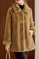 Women's Double Faux Fur Teddy Imp Wool Long Coat In Camel