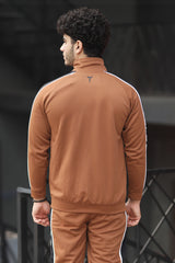 Turbo Signature Typography Men Zipper Tracksuit In Camel