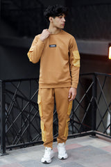 Turbo 6 Pocket Style Men Round Neck Tracksuit In Camel