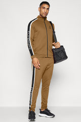 Turbo Signature Typography Men Zipper Tracksuit In Camel