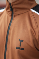 Turbo Signature Typography Men Zipper Tracksuit In Camel