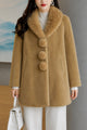 Women's Unique Spherical Buttons Imp Wool Long Coat In Camel