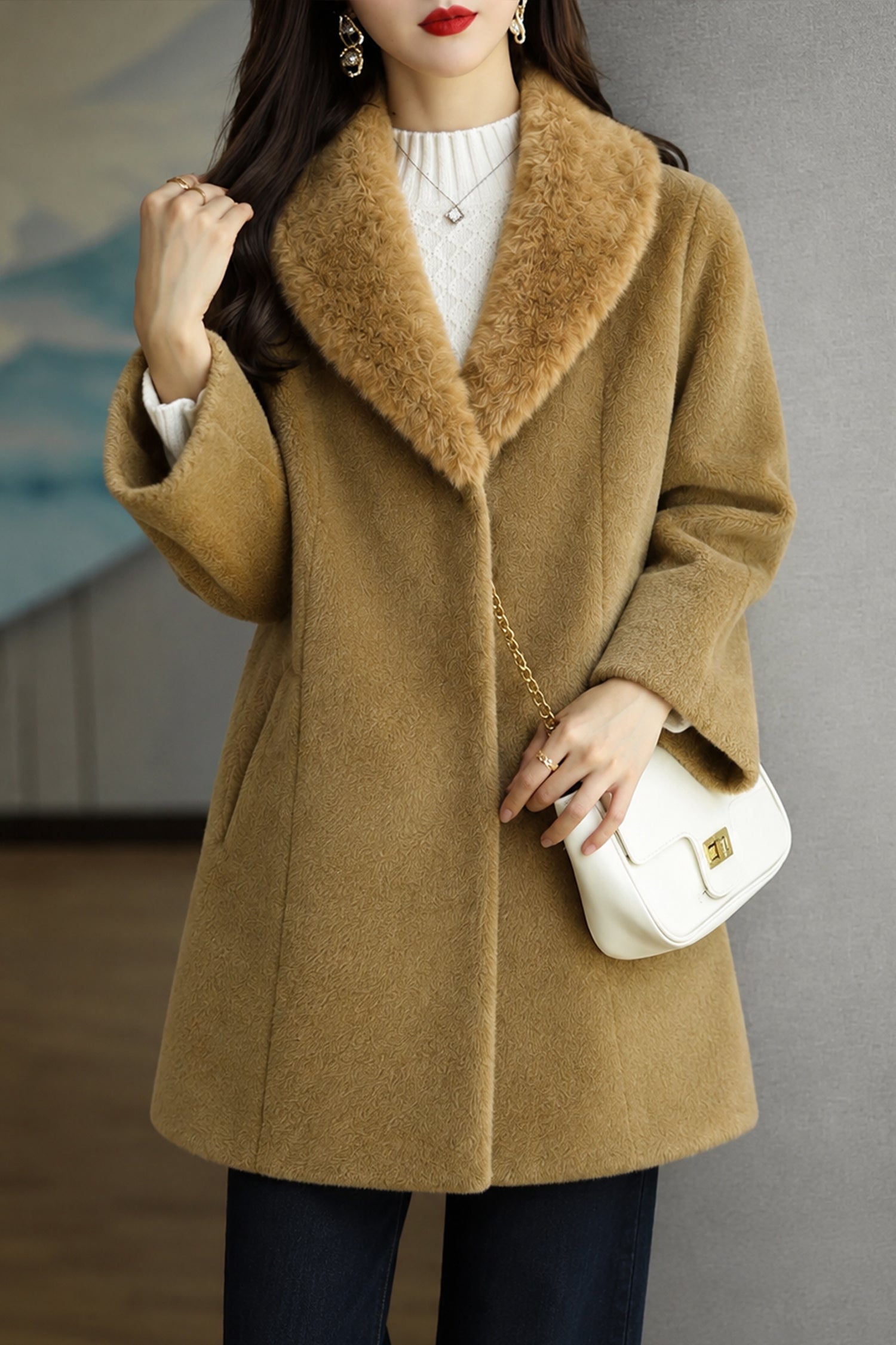 Women's Wool Blended Imp Wool Long Coat In Camel