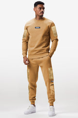 Turbo 6 Pocket Style Men Round Neck Tracksuit In Camel