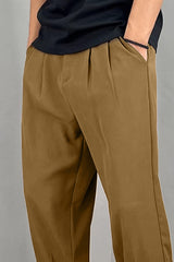 Turbo Elastic Classic Pleated Slimfit Trouser In Camel