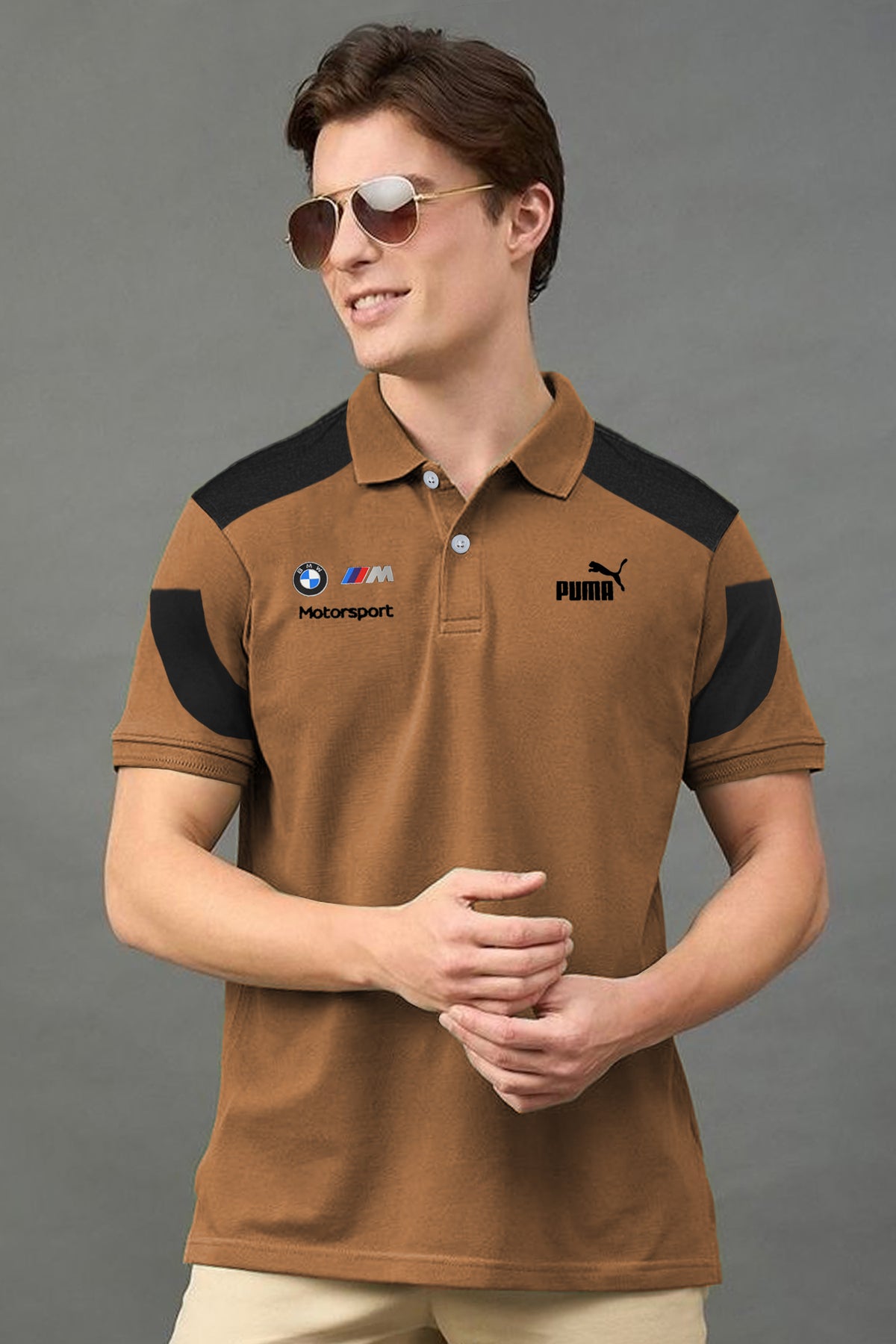 Pma Essential BMW M Motorsports Men's Polo Shirt In Camel