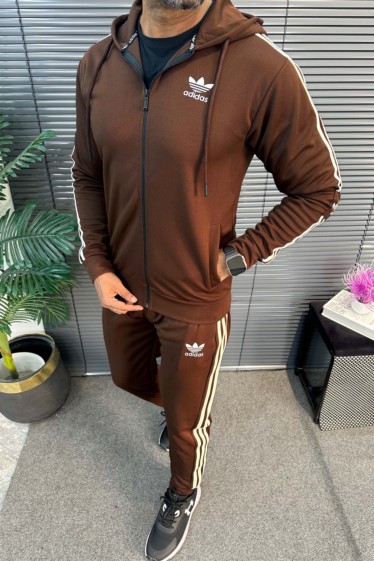 Adds Contrast Triple-Stripe Hooded Men's Co-Ord Set