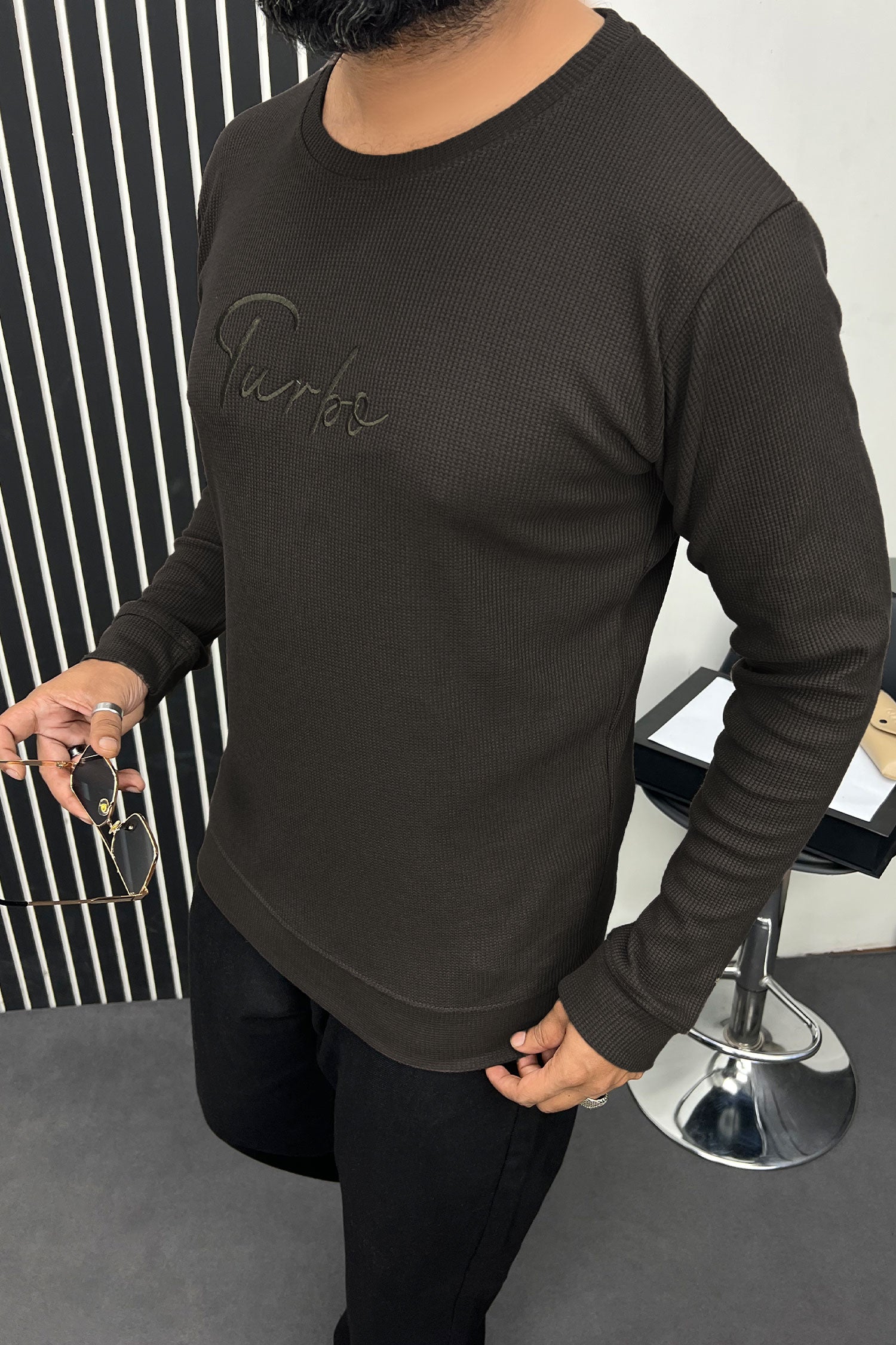 Turbo Signature Logo Round Neck Thermal Cotton Men's Sweatshirt